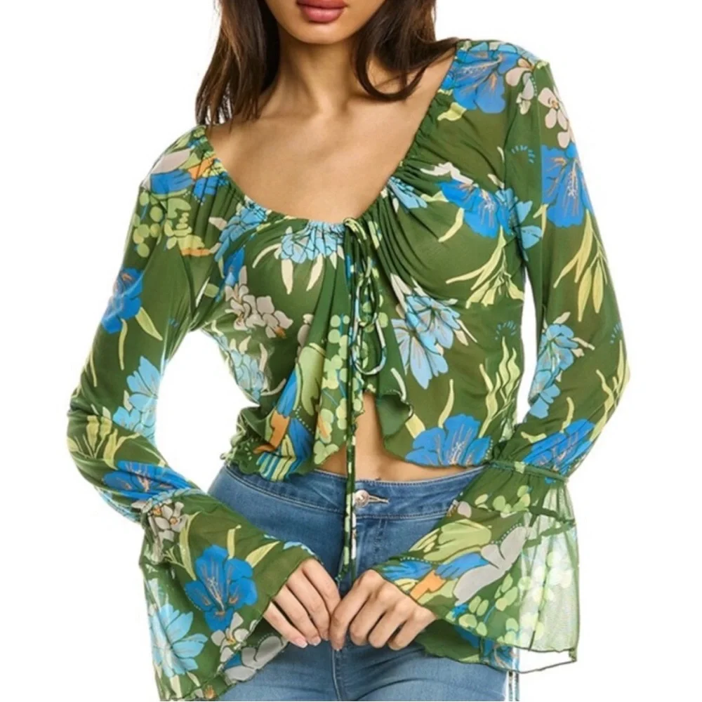 Free People Of Paradise Floral Bell Sleeve Top - Picture 5 of 13